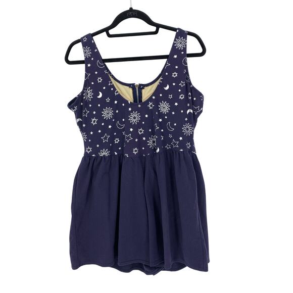 SOLD Vintage 90s Skirted Swimsuit Womens Sz 1X Nevy Blue Celestial Print Zip - Picture 4 of 8